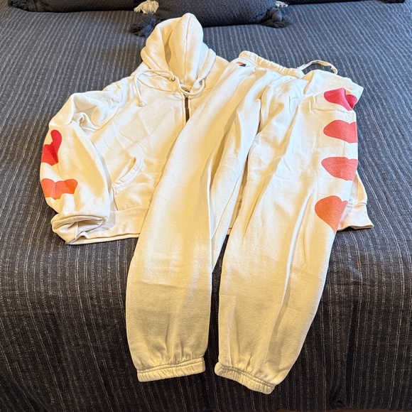 Aviator Nation Pants - NWOT Aviator Nation Cream and Orange Faded Heart Set